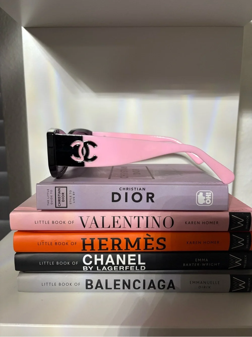 CHANEL Black Frame Sunglasses with Pink and CC Logo